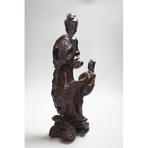 369 - A Chinese root wood carving of two women, 42cm