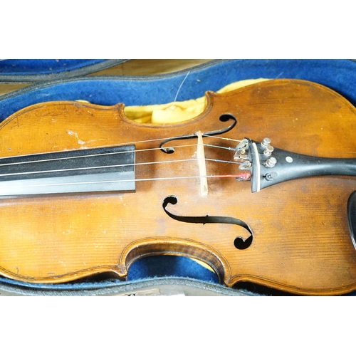 370 - 15 1/4 inch viola, cased, circa 1880 and a silver mounted bow with ivory tip, viola 65 cms long Ivor... 