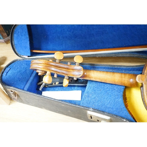 370 - 15 1/4 inch viola, cased, circa 1880 and a silver mounted bow with ivory tip, viola 65 cms long Ivor... 