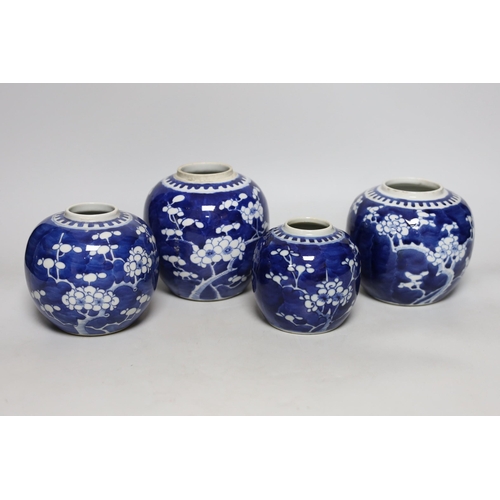 394 - Four Chinese blue and white prunus jars, tallest 14cms high