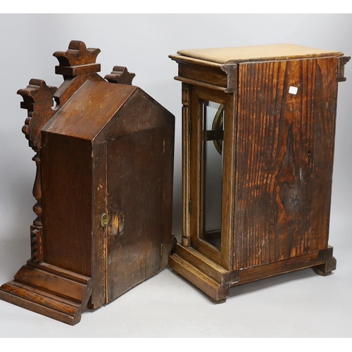 413 - An Edwardian mantel clock and an American clock, tallest 38cms high,