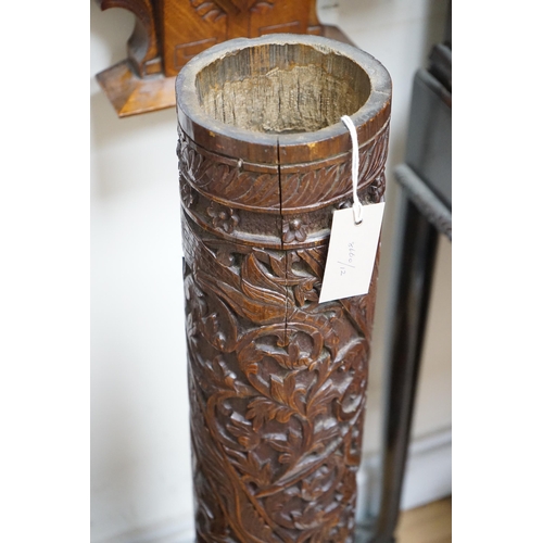 416 - A late 19th century Burmese carved bamboo and wood stand, 84.5 cm high