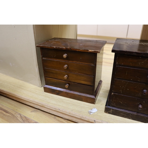 423 - Three miniature four drawer collector's chests, tallest 33cms high