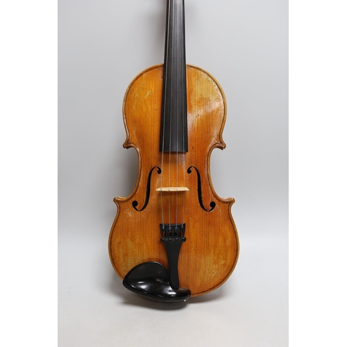 425 - A cased violin, sound post loose