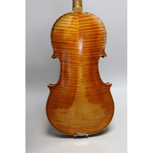 425 - A cased violin, sound post loose