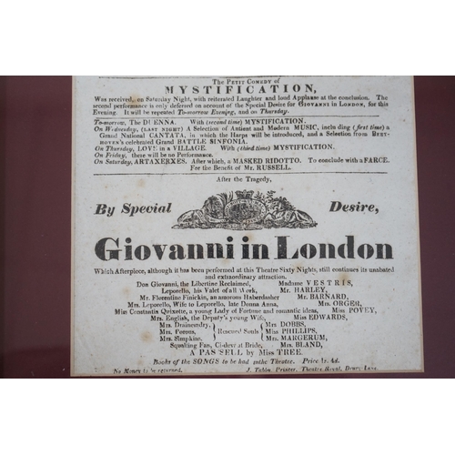 442 - 'Conscience; Or The Bridal Night, Theatre Royal, Drury Lane, April 9, 1821, a framed theatre billbo... 