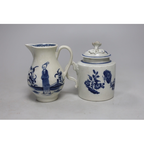 479 - An 18th century Caughley rare sparrowbeak jug painted with the Waiting Chinaman pattern, handle repa... 