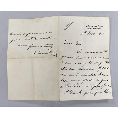 496 - An Arthur Conan Doyle letter (secretarial written) and two other letters (unknown)