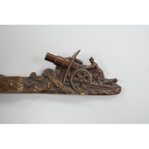 504 - An early 20th century Austrian bronze cigar cutter cast with an artillery cannon 19.5cm long