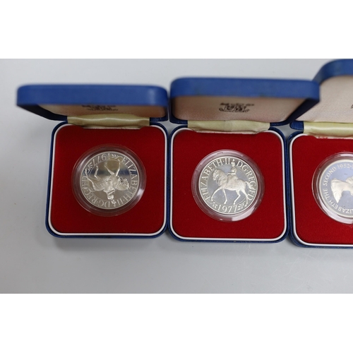 518 - Royal Mint proof silver coins - three QEII UK Silver Jubilee crowns and four Commonwealth crowns (7)... 