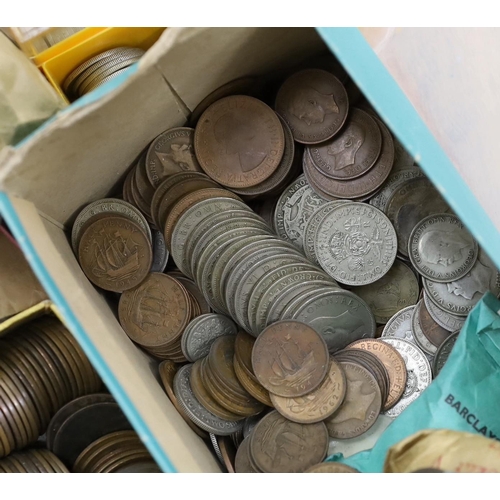 525 - A box of UK and World coins including George V and George VI florins, shillings etc