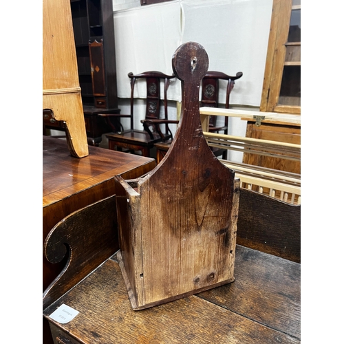 53 - A 19th century yew wood hanging salt box, width 19cm, depth 17cm, height 43cm