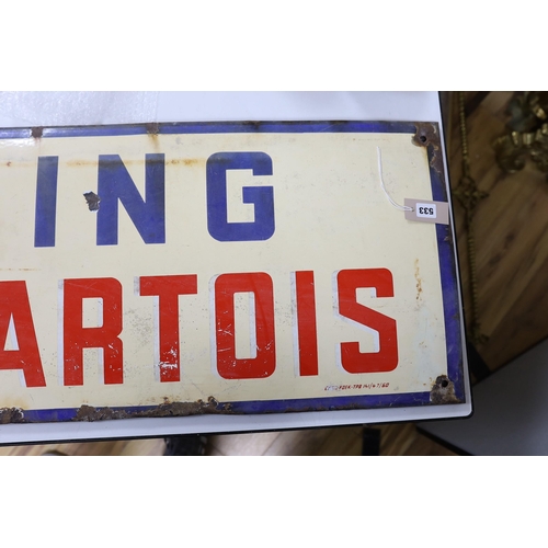 533 - A Stella Artois parking enamel sign. 44 x 148cm