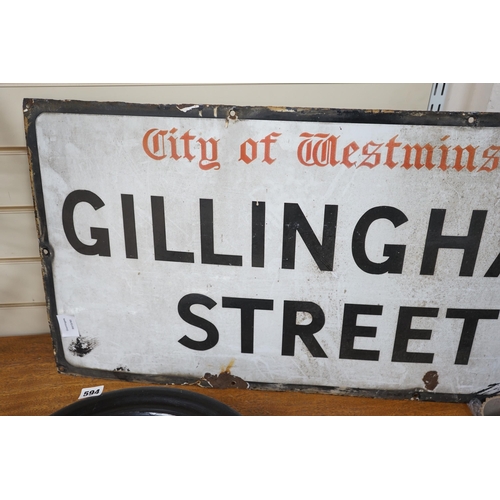 552 - A City of Westminster Gillingham Street enamelled road sign, 46x92cm