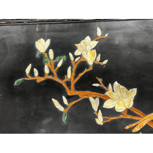 60 - A rectangular Chinese lacquer hardstone mounted low table, length 81cm, width 51cm, height 31cm... 