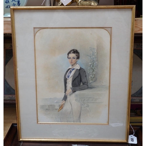 653 - Victorian School, watercolour, Portrait of a mid-shipman, 34 x 25cm