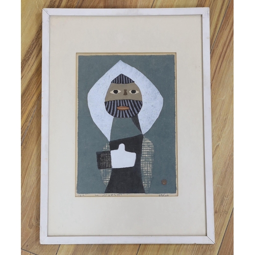 663 - Azechi Umetaro (Japanese, 1902-1999), woodblock print, Bearded man, signed in pencil, 20/100, 31 x 2... 