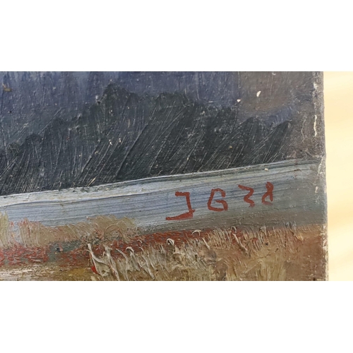 668 - J.G '38, oil on canvas, Landscape with woman seated beneath a tree, initialled and dated '38, 65 x 5... 