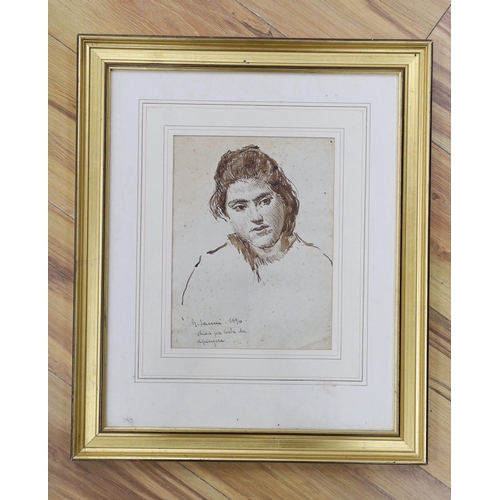 669 - G. Janni (Italian), pen and ink, Sketch of a young woman, signed and dated 1890, 24 x 18.5cm