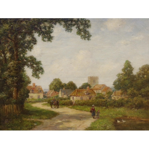 689 - Thomas Edward Francis (act.1899-1912), oil on canvas, 'Street scene, Warborough, Oxfordshire', signe... 