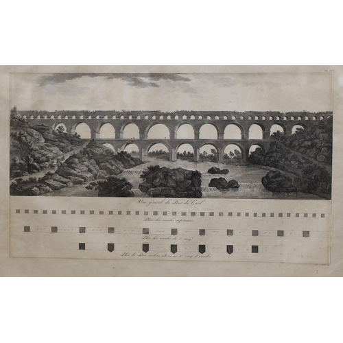 699 - An 18th century French engraving, 'Maison Carrée à Nimes', 30.5 x 44cm and a 19th century French eng... 