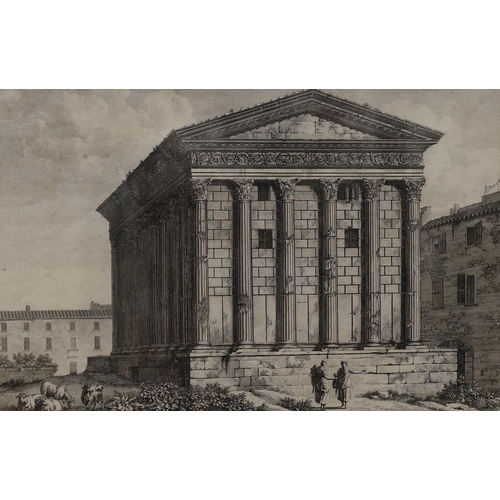 699 - An 18th century French engraving, 'Maison Carrée à Nimes', 30.5 x 44cm and a 19th century French eng... 