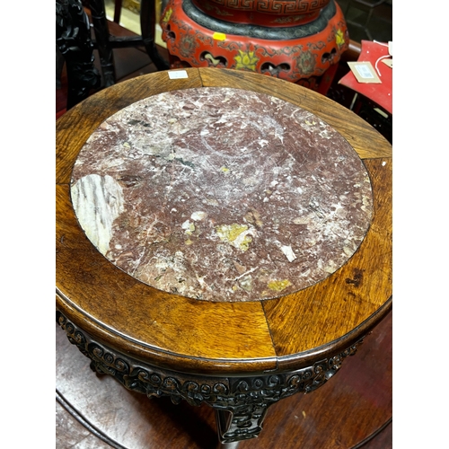 70 - A Chinese circular marble top hongmu vase stand, diameter 41cm, height 48cm