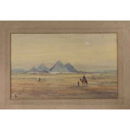 706 - Manner of Frederick Goodall (1822-1904), two watercolours, Views of The Pyramids and The Sphinx, mon... 