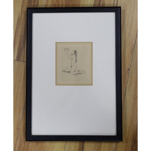 708 - Eric Gill (1882-1940), wood engraving, 'Naked Girl on Grass', see reference - Engravings by Eric Gil... 