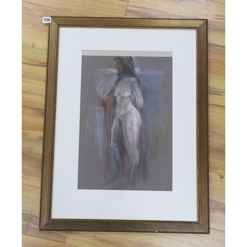 718 - John Pearce (b.1942), pastel, Standing female nude, signed, 49 x 32cm