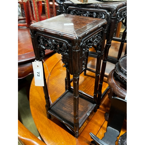 72 - Seven assorted Chinese vase / plate hardwood stands together with two jadeite mounted bookends, larg... 