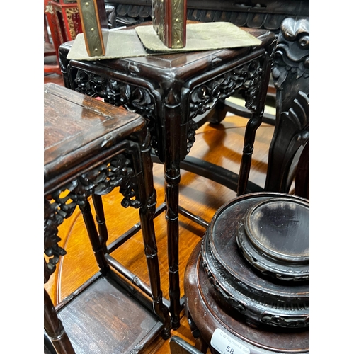 72 - Seven assorted Chinese vase / plate hardwood stands together with two jadeite mounted bookends, larg... 