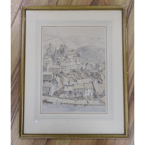 723 - R. Schwabe, ink and watercolour, 'Eset-Sur Suze', signed and dated 1936, 41 x 30cm