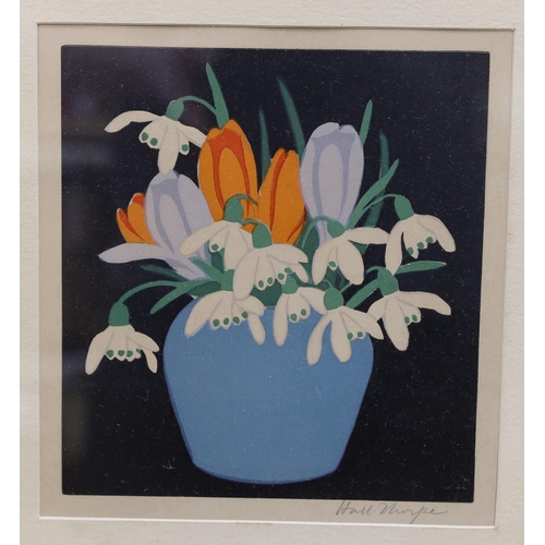 724 - John Hall Thorpe (1874-1947), two woodcuts, 'Snowdrops and Crocus' and 'Pansies and Forget-me-nots',... 