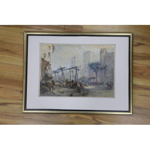 725 - John Burgess (1814-1874), watercolour, 'Market square Avignon', signed, 39 x 55cm