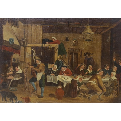 727 - 19th century Flemish School, oil on canvas, 17th century tavern interior, 30 x 41cm