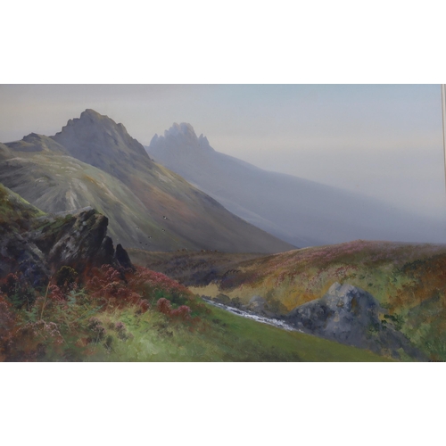 736 - Reginald Daniel Sherrin (1891-1971), gouache, Scottish mountain pass, signed, 51 x 76cm