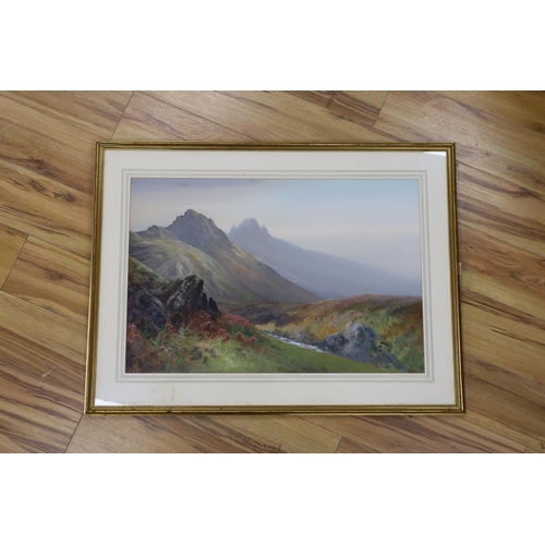 736 - Reginald Daniel Sherrin (1891-1971), gouache, Scottish mountain pass, signed, 51 x 76cm