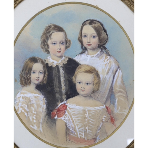 737 - Victorian School, watercolour, Portrait of the children of Oliver and Isabella Walford, oval, 44 x 3... 