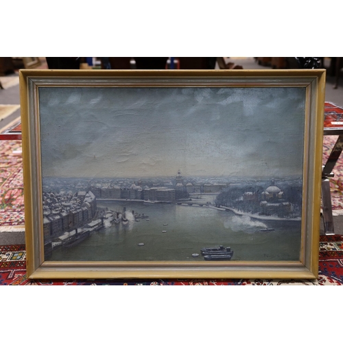 746 - P. Collij/son, oil on canvas, City in winter, signed and dated 1912, 54 x 80cm