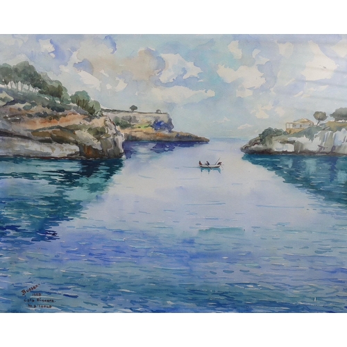 754 - Busser, two watercolours, 'Cala Figuera, Mallorca', signed and dated 1958, 50 x 64cm