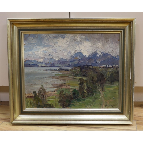 760 - E. Mercker, oil on board, German mountain landscape, signed, 39 x 49cm