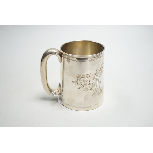 802 - A Victorian engraved silver christening mug, Thomas White, Birmingham, 1872, 87mm.