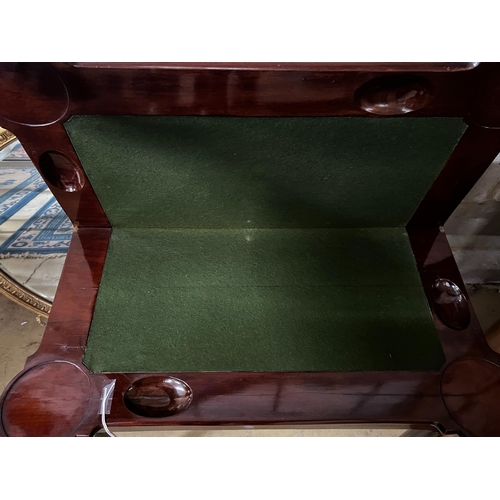 93 - A George III mahogany folding card table, width 83cm, depth 42cm, height 73cm