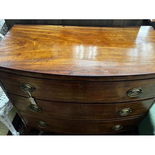 97 - A Regency mahogany bow fronted chest of three long graduated drawers, width 100cm, depth 53cm, heigh... 