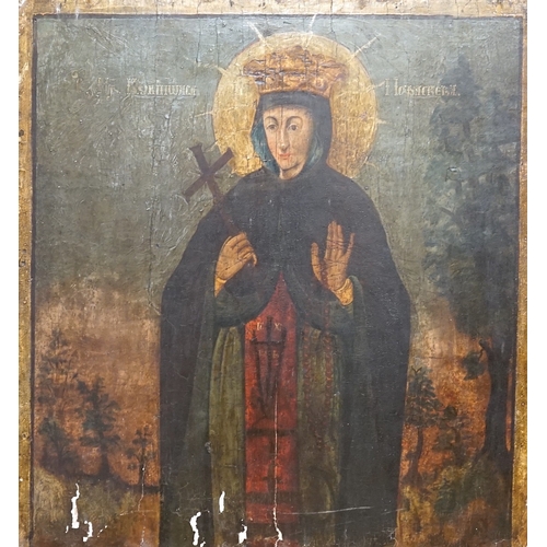 1717 - 19th century Russian School, tempera on panel, Icon of a female saint, 62 x 58cm