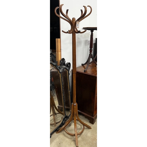 1008 - A beech Bentwood coat stand labelled Baumann, height 182cm