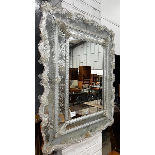 1009 - A Venetian engraved glass wall mirror, width 80cm, height 100cm