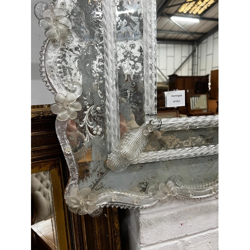 1009 - A Venetian engraved glass wall mirror, width 80cm, height 100cm