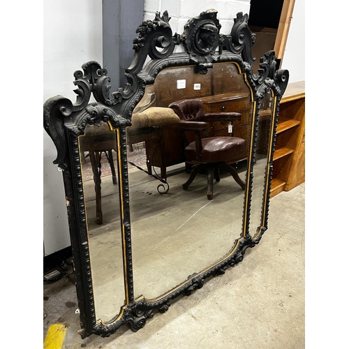 1011 - A Victorian later painted triple plate overmantel mirror, width 137cm, height 136cm